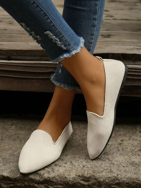 

Simple Faux Suede Plain Slip On Flat Shoes, Off white, Flats