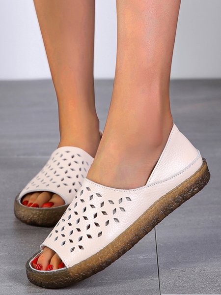 

Casual Soft Breathable Peep-toe Flats, Beige, Flats