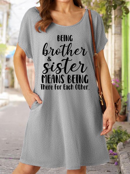 

Lilicloth X Y Being Brother And Sister Means Being There For Each other Women's V Neck Casual Dress, Gray, Dresses