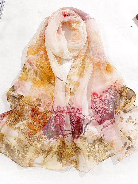 

Boho Silk Abstract Botanical Pattern Scarf Neck Beach Vacation Accessories, Yellow, Women Scarves & Shawls