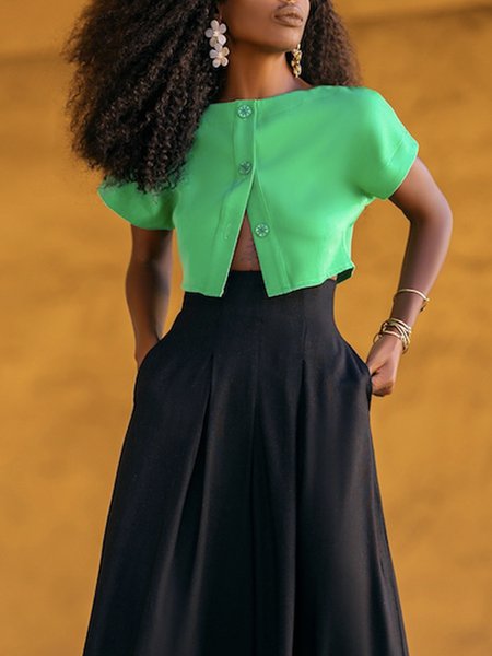 

Short sleeve Regular Fit Crew Neck Elegant Shirt, Green, Blouses and Shirts