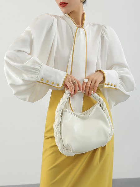 

Turtleneck Color Block Regular Fit Elegant Blouse, Yellow, Blouses and Shirts