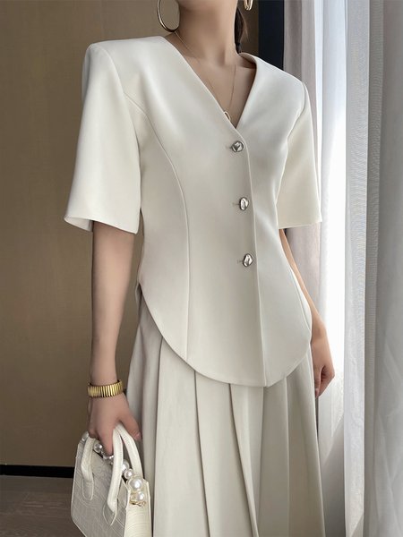 

Short sleeve Regular Fit V Neck Elegant Blazer, Off white, Blazers