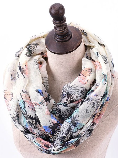 

Boho Silk Butterfly Pattern Scarf Neck Everyday Commuter Party Accessory, Off white, Women Scarves & Shawls