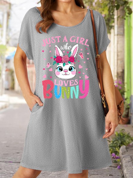 

Lilicloth X Manikvskhan Just A Girl Who Loves Bunny Women's V Neck Casual Dress, Gray, Dresses