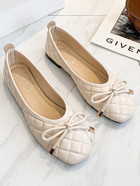 

Soft Comfortable Bow Casual Flats, Beige, Flats