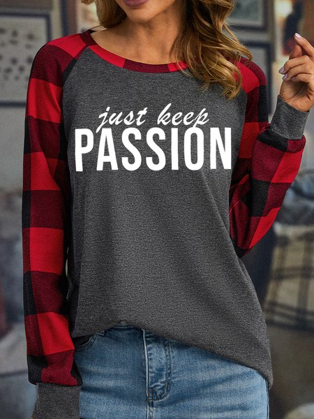 

Lilicloth X Zahra Just Keep Passion Women's Long Sleeve Buffalo Plaid T-Shirt, Gray, Long sleeves