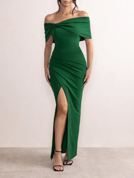 

Daily Short sleeve Regular Fit Cold Shoulder Party Dress, Green, Maxi Dresses