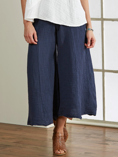 

Casual Plain Loose Cotton-Blend Pants, Blue, Pants
