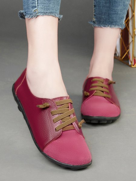 

Retro Casual Cowhide Solid Color Beanie Flat Shoes, Red, Flats