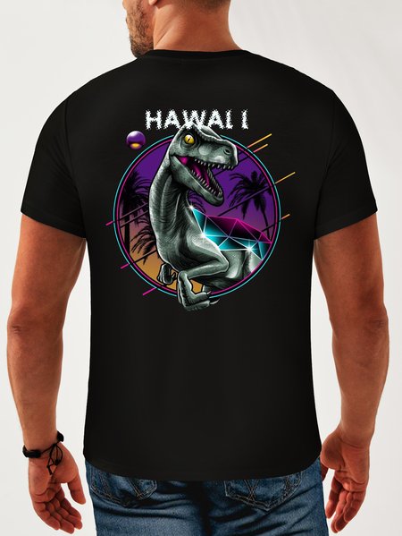

Dinosaur Neck Casual T-Shirt, Black, Men's t-shirts
