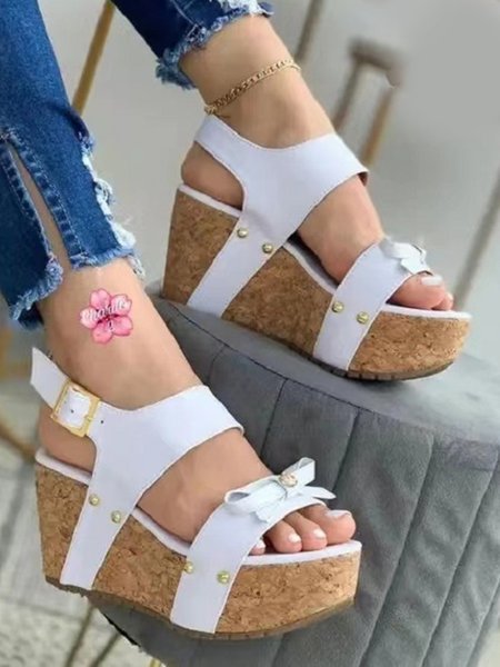 

Vintage Bow Wedge Platform Sandals, White, Sandals