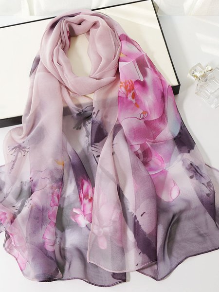 

Silk Floral Long Scarf Boh Beach Vacation Accessories, Purple, Scarves & Gloves