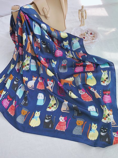 

Casual Special Cat Pattern Scarves Fun Daily Commuting Accessories, Purplish blue, Women Scarves & Shawls