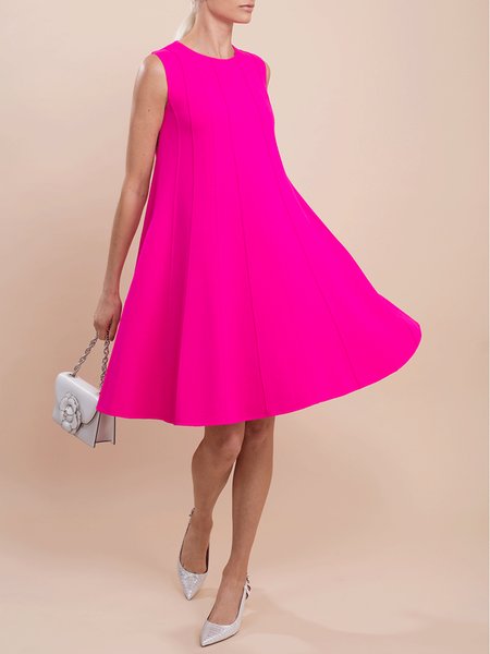 

Regular Fit Plain Crew Neck Elegant Dress, Rose red, Mini Dresses