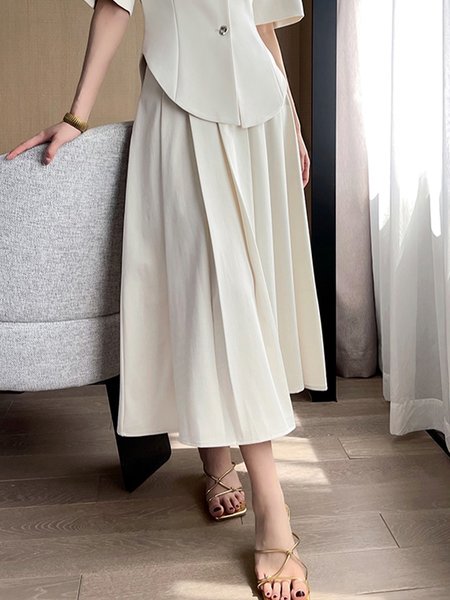 

Midi Daily Regular Fit Elegant Plain Skirt, Off white, Skirts