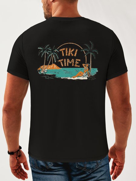 

Coconut Tree Neck Casual T-Shirt, Black, Men's t-shirts