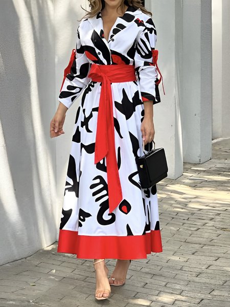 

Abstract Elegant Regular Fit Maxi Dress, Black-white, Maxi Dresses
