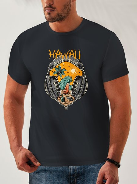 

Coconut Tree Neck Casual T-Shirt, Deep blue, Men's t-shirts