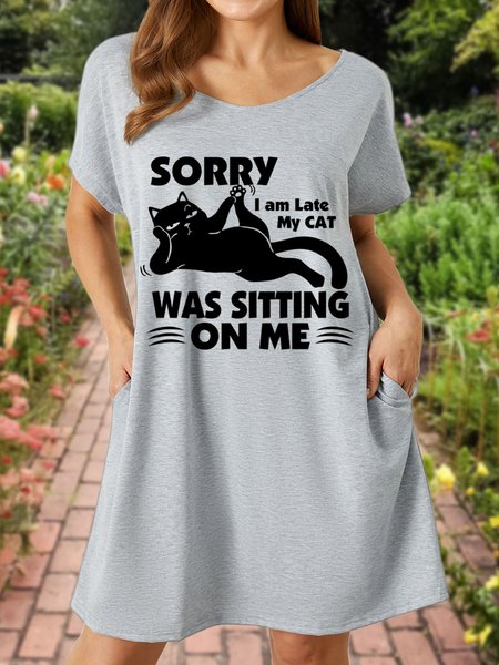 

Lilicloth X Y Sorry I Am Late My Cat Was Sitting On Me Women's V Neck Dress, Gray, Dresses