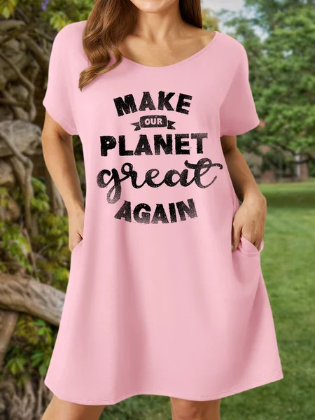 

Lilicloth X Cadzart Make Our Planet Great Again Women's V Neck Casual Dress, Pink, Dresses