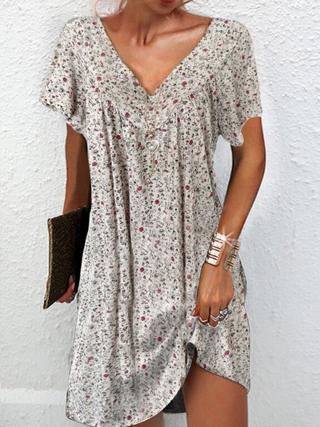 

Loose V Neck Casual Dress, Apricot, Mini Dresses