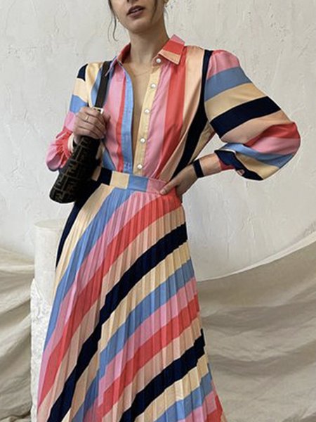 

Elegant Striped Regular Fit Shirt Collar Blouse, As picture, Blouses and Shirts