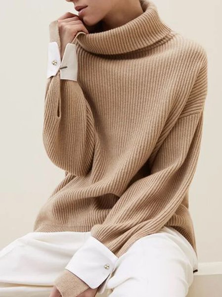

Regular Fit Turtleneck Elegant Sweater, Khaki, Pullovers