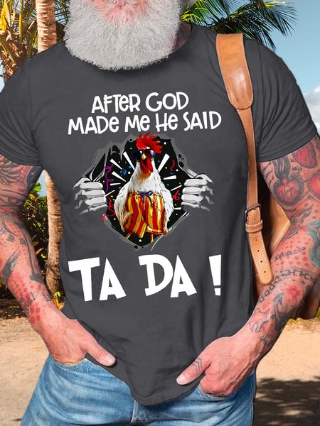 

Men’s After God Made Me He Said Ta Da Cotton Regular Fit Text Letters Casual T-Shirt, Deep gray, T-shirts