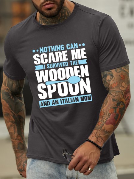 

Lilicloth X Jessanjony Nothing Can Scare I Survived The Wooden Spoon And An Italian Mom Men's T-Shirt, Deep gray, T-shirts