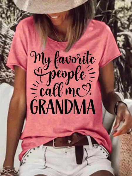 

Women's My Favorite People Call Me Grandma Funny Graphic Printing Loose Cotton-Blend Text Letters Casual T-Shirt, Red, T-shirts