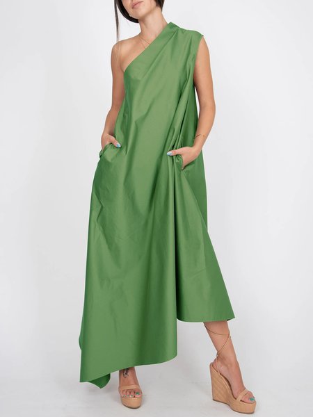 

One Shoulder Daily Regular Fit Elegant Plain Dress, Green, Maxi Dresses