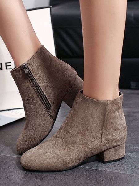 

Vintage Faux Suede Zipper Casual Chunky Heel Booties, Light brown, Boots