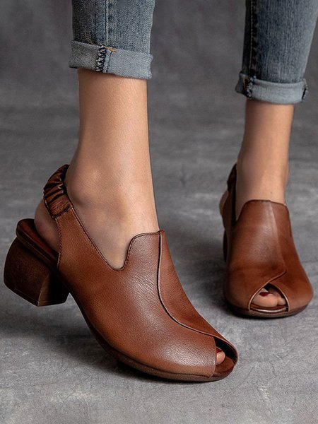 

Retro Chunky Peep-toe Sandals, Brown, Sandals