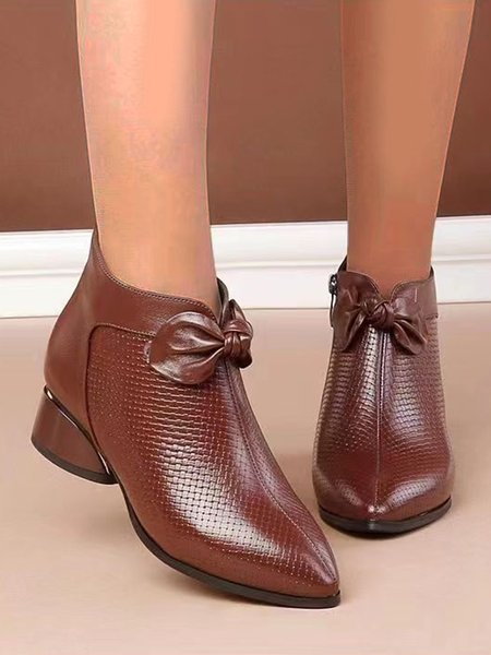 

Bowknot Casual Pointed Toe Chunky Heel Boots, Brown, Boots