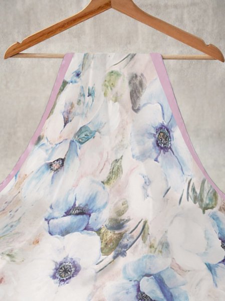 Silk Art Floral Pattern Scarf Square Daily Commuting Accessories, White, Women Scarves & Shawls