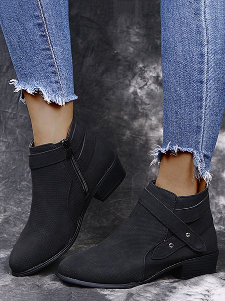 

Women's Casual Side Zip Low Heel Ankle Boots, Black, Boots