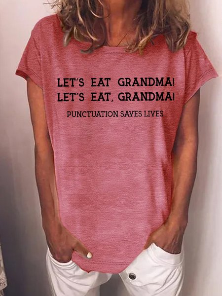 

Women's Let's Eat Grandma Punctuation Saves Lives Funny Graphic Printing Text Letters Crew Neck Casual T-Shirt, Red, T-shirts