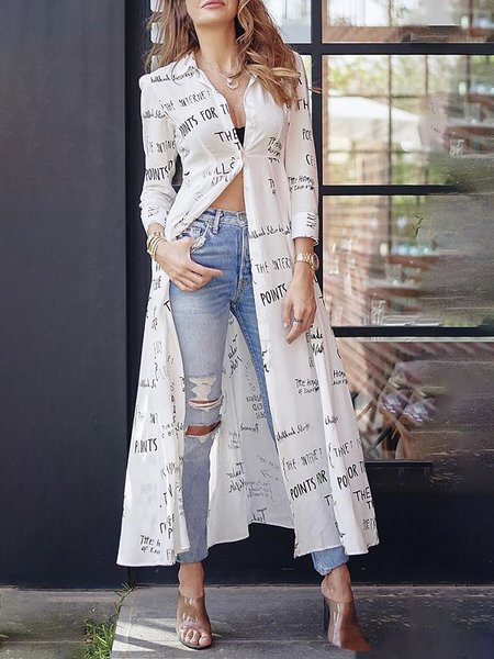 

Long sleeve Shirt Collar Regular Fit Elegant Blouse, White, Blouses and Shirts