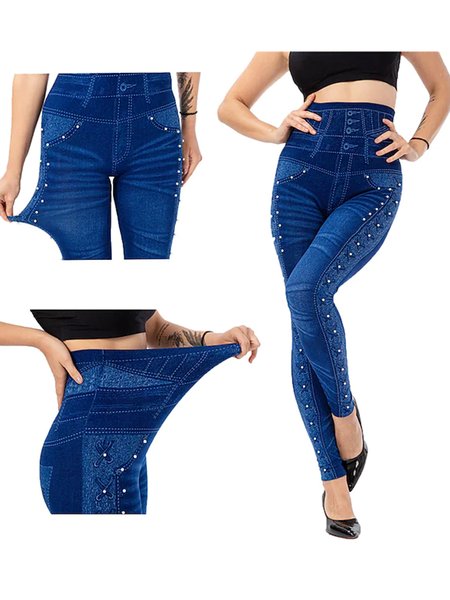 

Tight Casual Geometric Stretch Leggings, Blue, Leggings