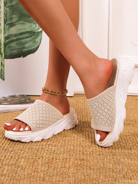 

Soft Thick Sole Casual Fly Knit Slippers, Beige, Sneakers