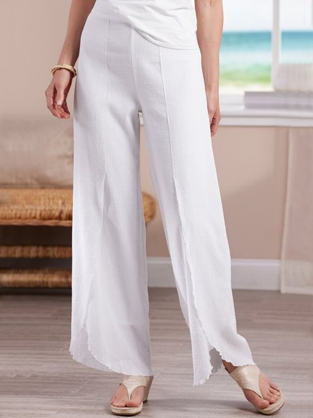 

Tulip Hem Wrap Plain Loose Casual Pants, White, Pants