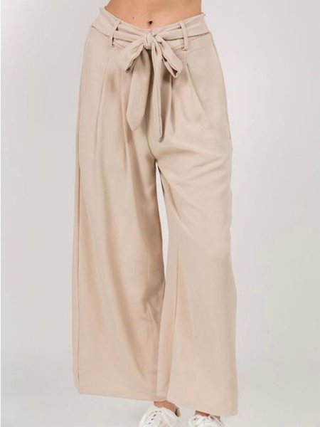 

Plain Loose Knot Front Casual Pants, Apricot, Pants