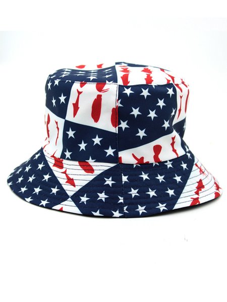 

Star Print Bucket Hat Outdoor UV Protection, Blue, Hats