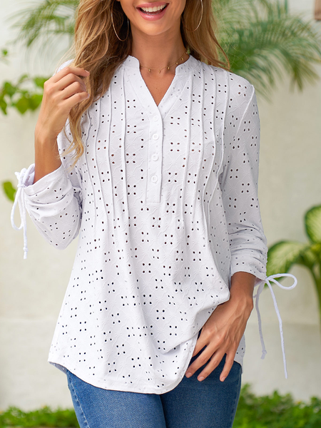 

Half Open Collar Loose Cotton Casual Shirt, White, Shirts & Blouses