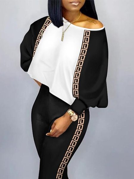 

Color Block Casual Loose Long Sleeve Shirt, Black-white, Blouses and Shirts