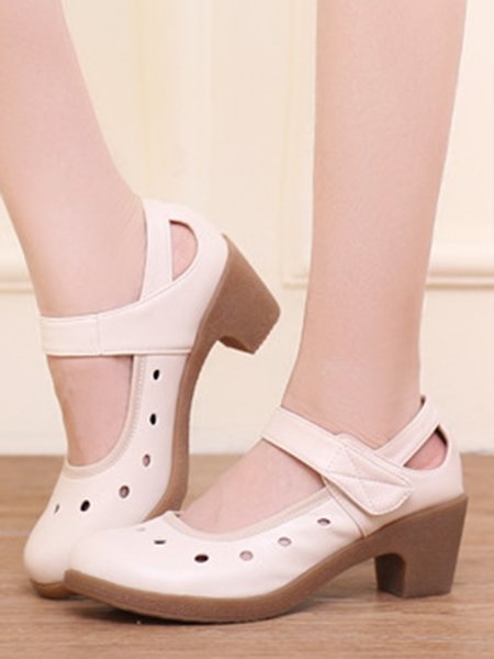 

Hollow Soft Sole Chunky Heel Mary Jane Dance Shoes, Off white, Sandals