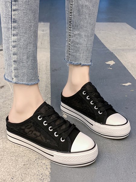 

White Black Lace Breathable Platform Canvas Shoes, Sneakers