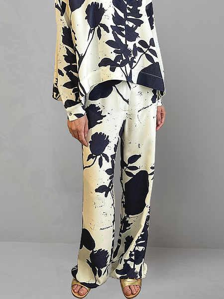

Loose Floral Urban Fashion Straight Long Pants, Apricot, Pants