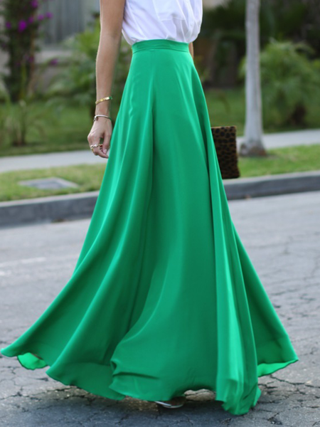 

Loose Plain Daily Urban Long Skirt, Green, Skirts